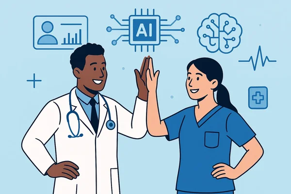 Healthcare professionals collaborating with AI